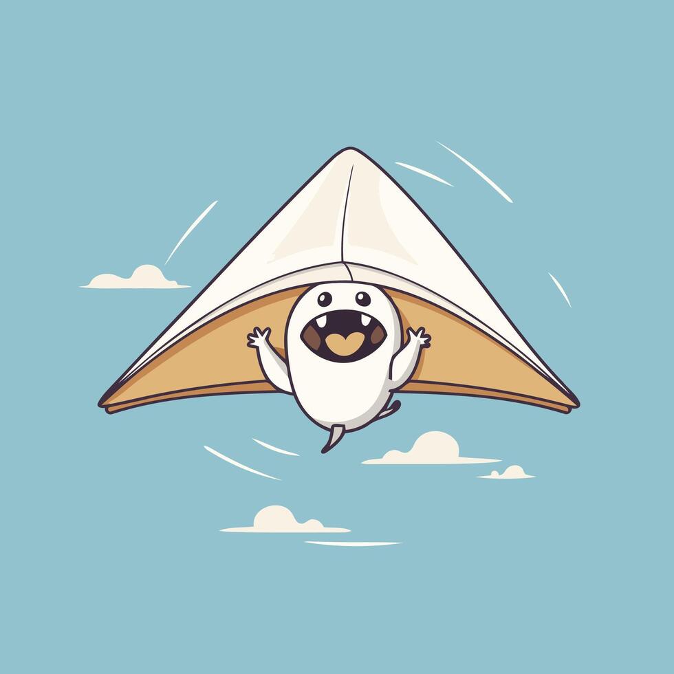 A cartoon white kite flying in the sky vector