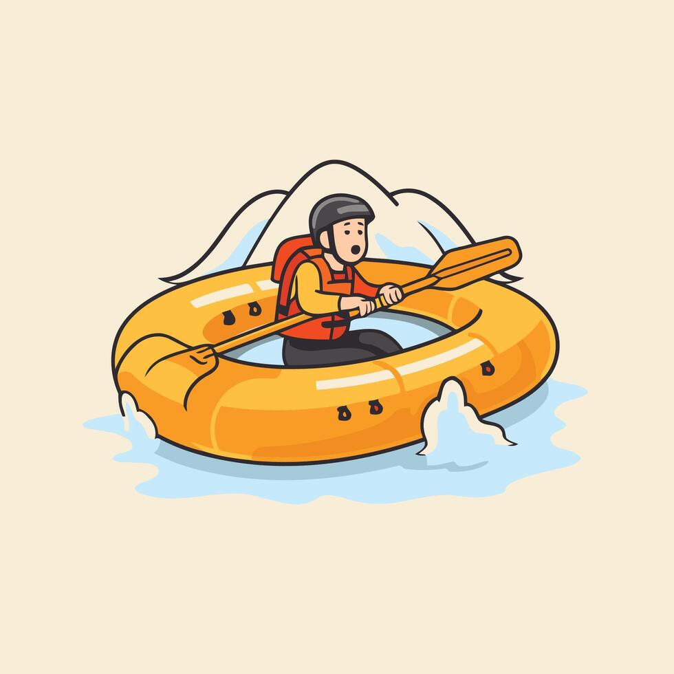 A man in an inflatable raft is floating on the water vector