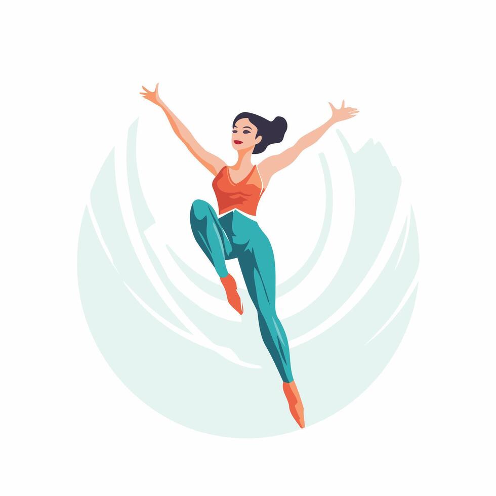 A woman is jumping in the air with her arms outstretched vector