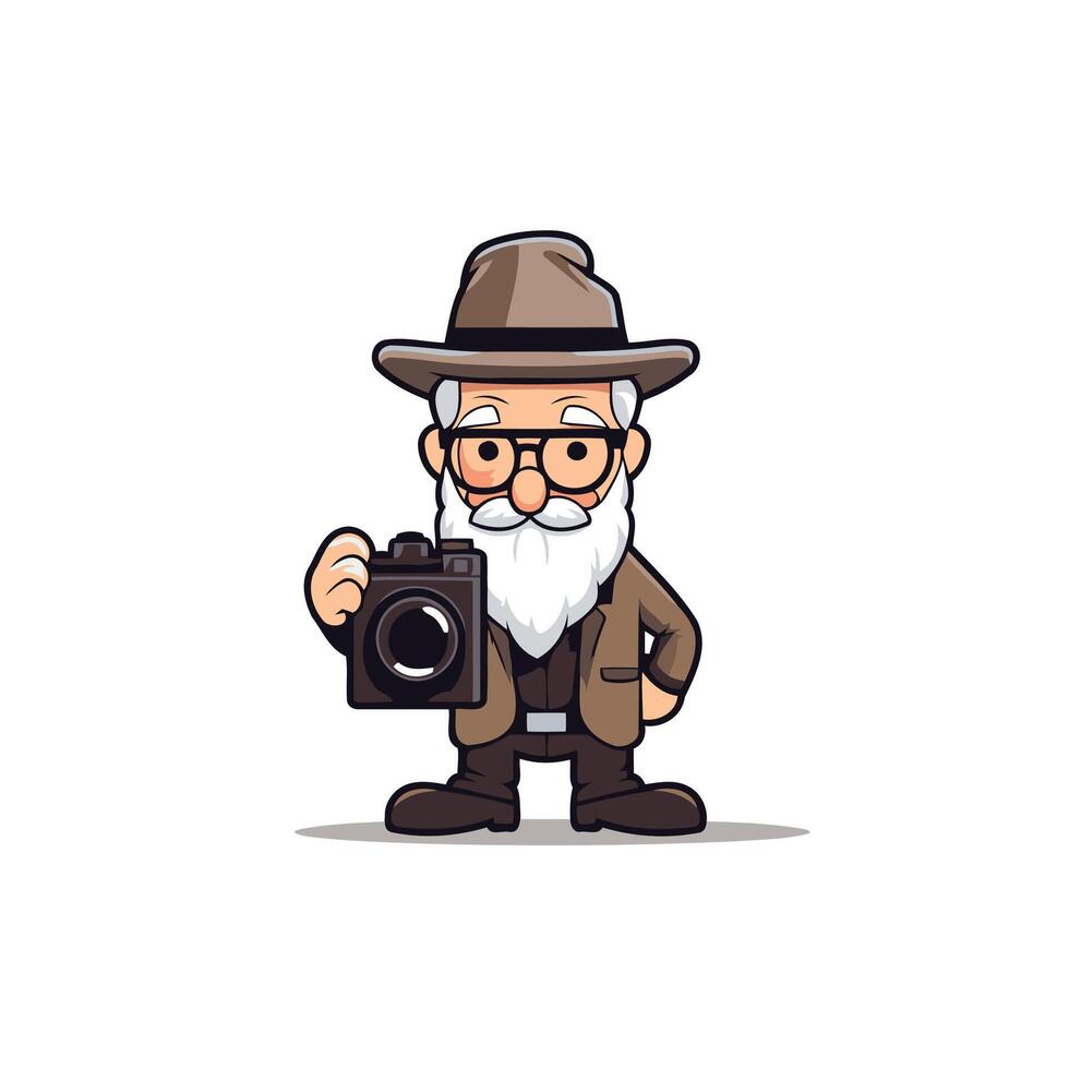 A cartoon man with a beard and glasses holding a camera vector