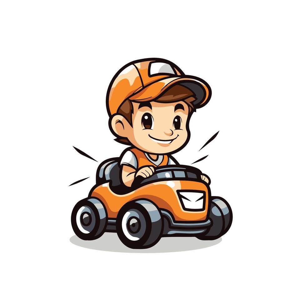 A cartoon boy driving a toy car vector