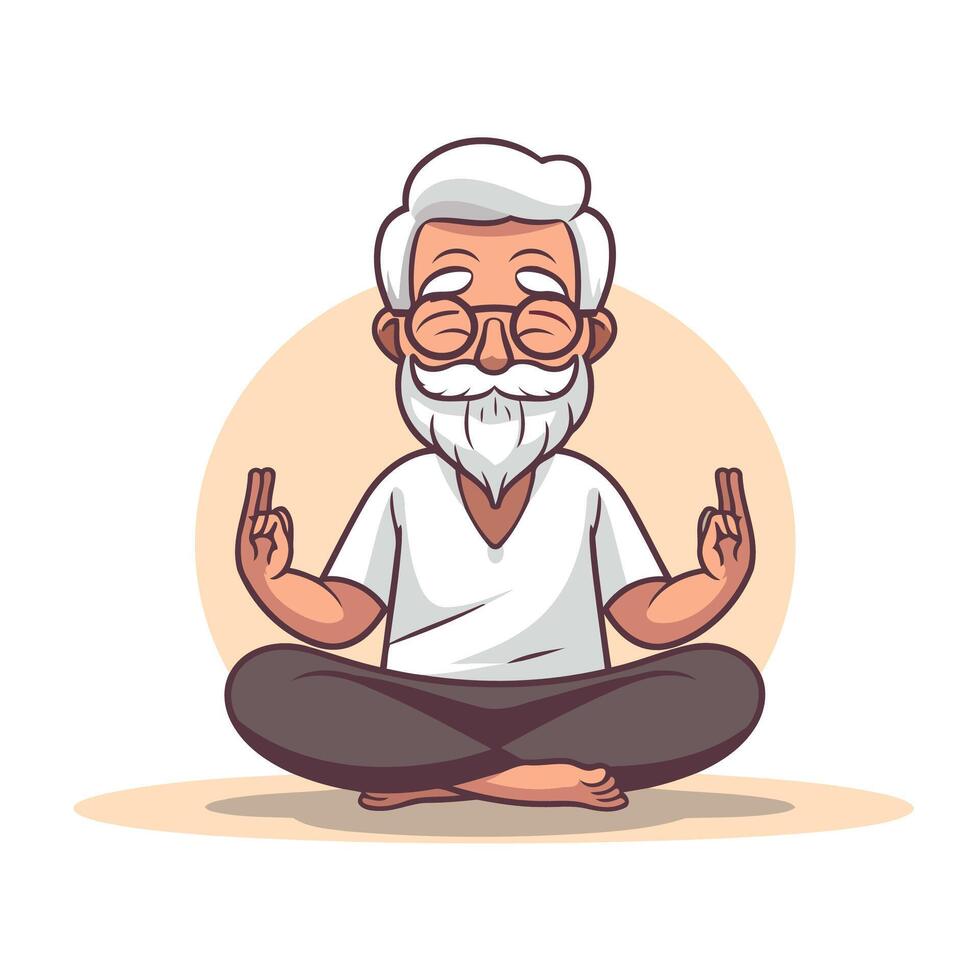 An old man with a beard sitting in the lotus position vector