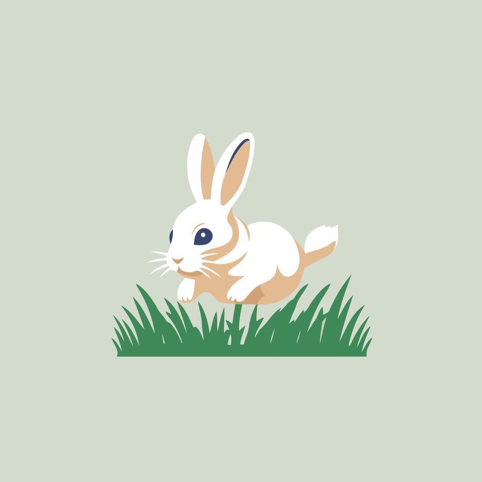A white rabbit running in the grass vector