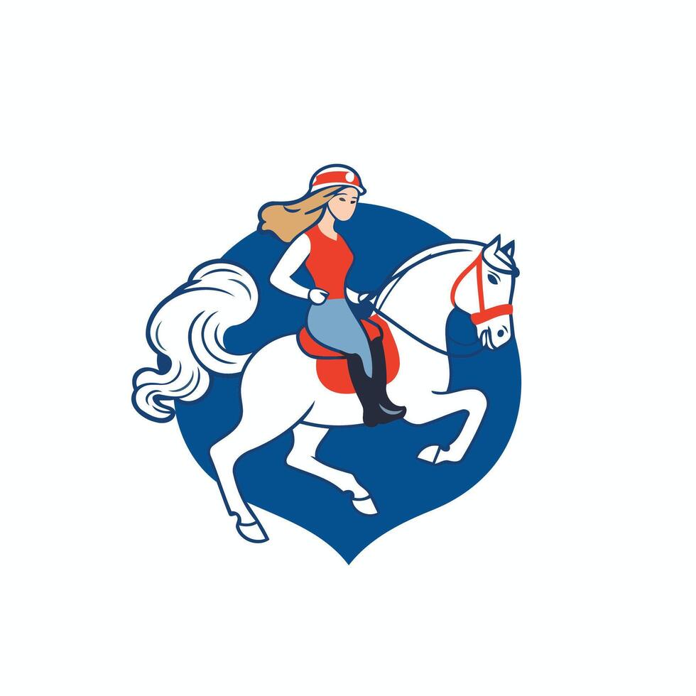 A woman riding a horse in a blue and red color vector