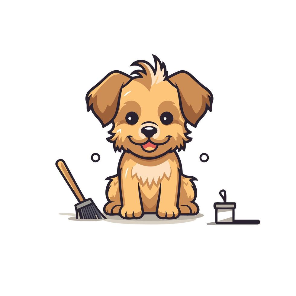 A cartoon dog with a broom and a brush vector