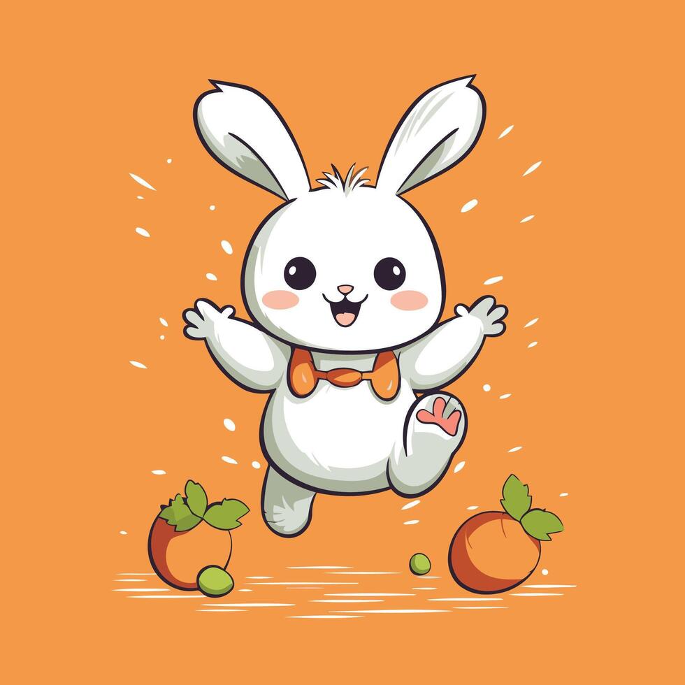 A cartoon bunny with orange fruit on an orange background vector