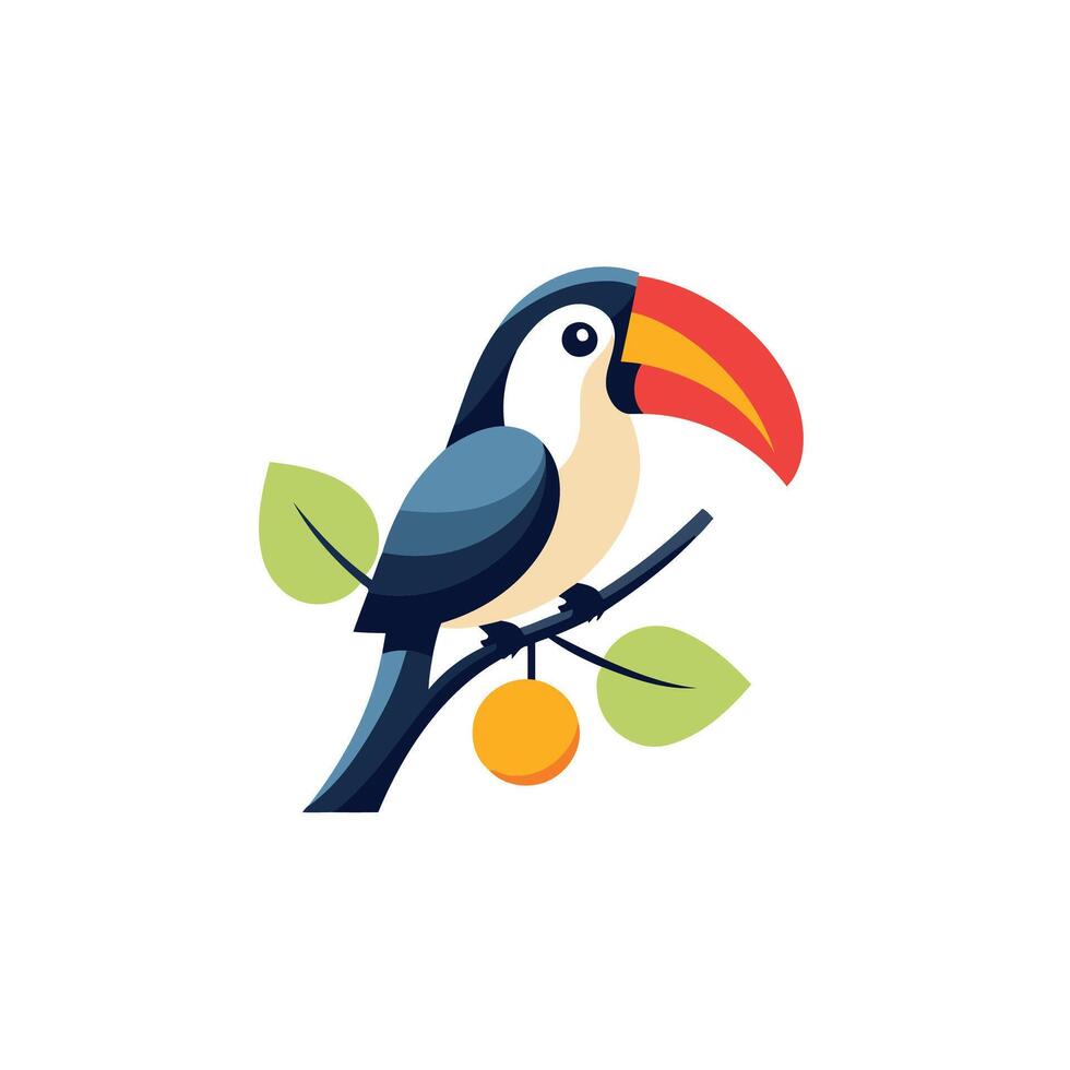 Toucan bird on branch with orange fruit vector