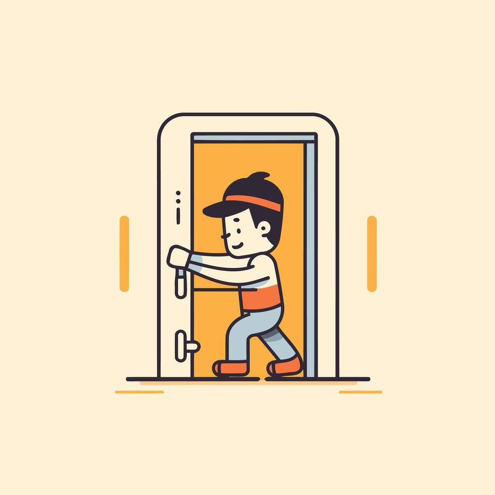 A man is opening a door with a key vector