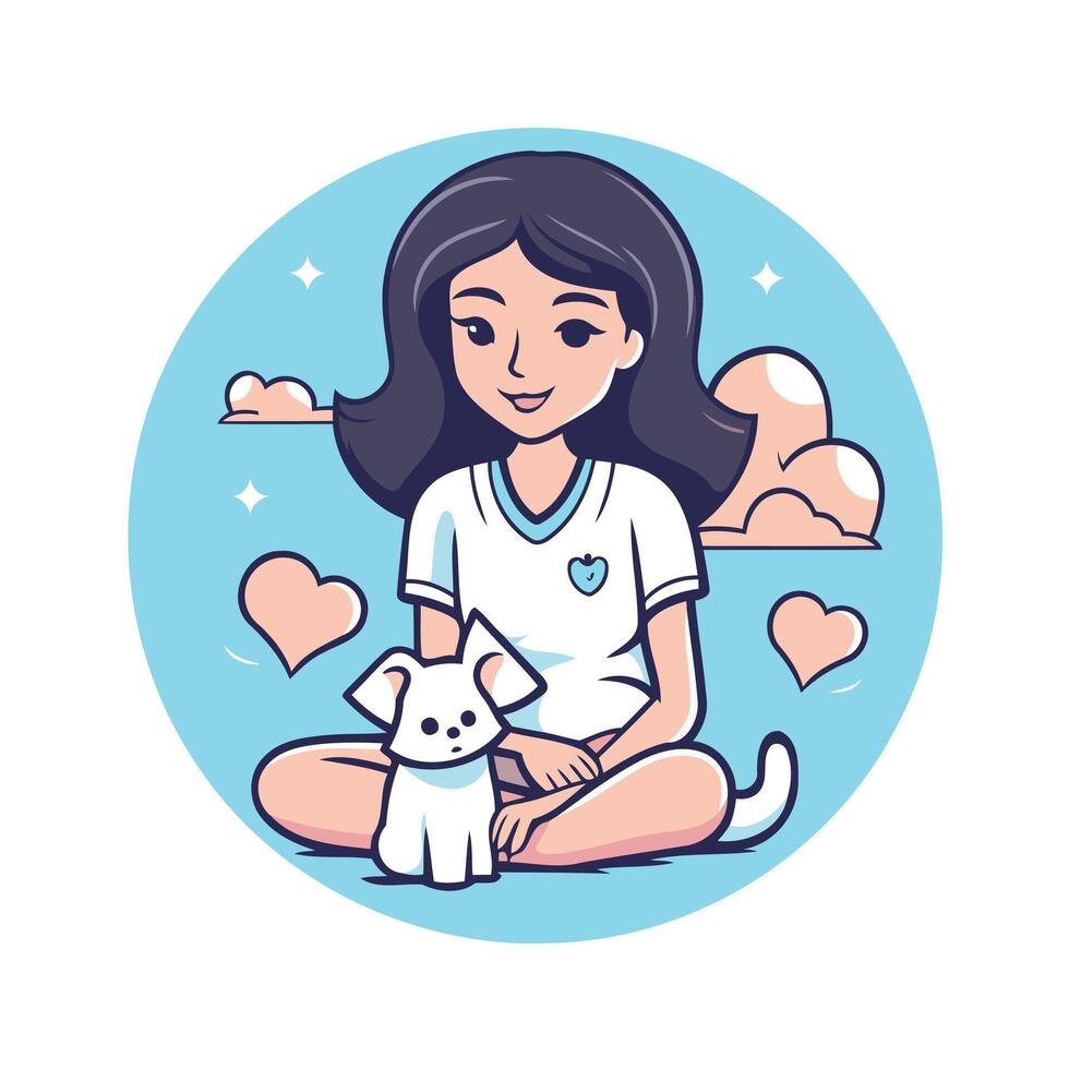 A girl with a dog and hearts vector