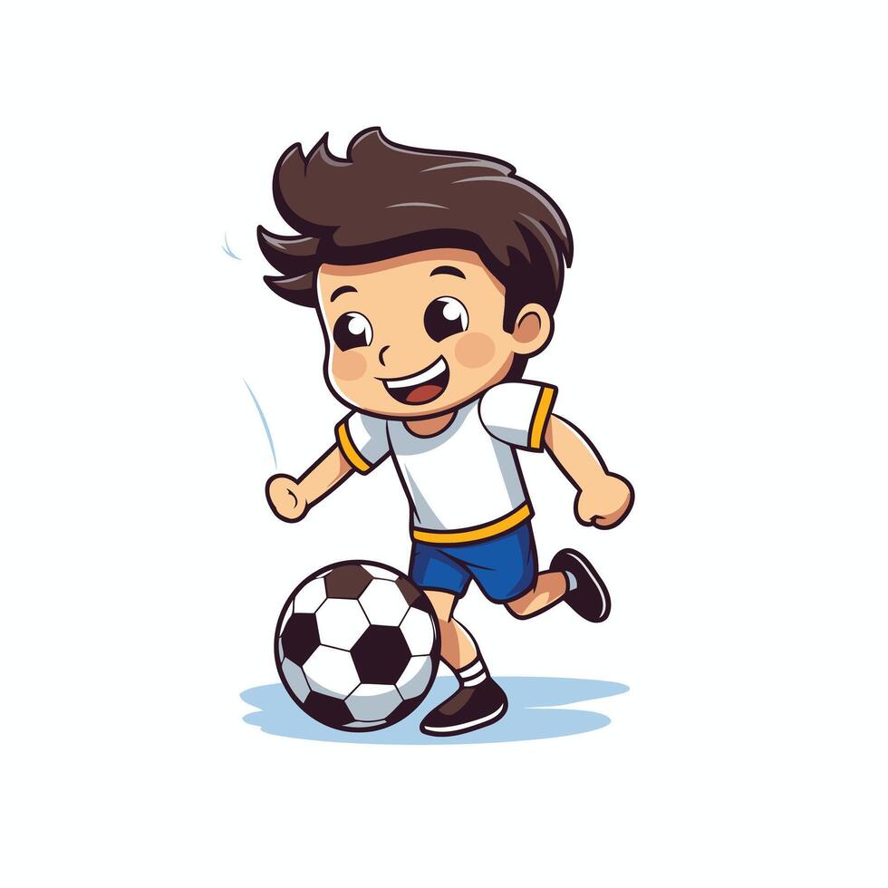 A cartoon boy playing soccer with a ball vector