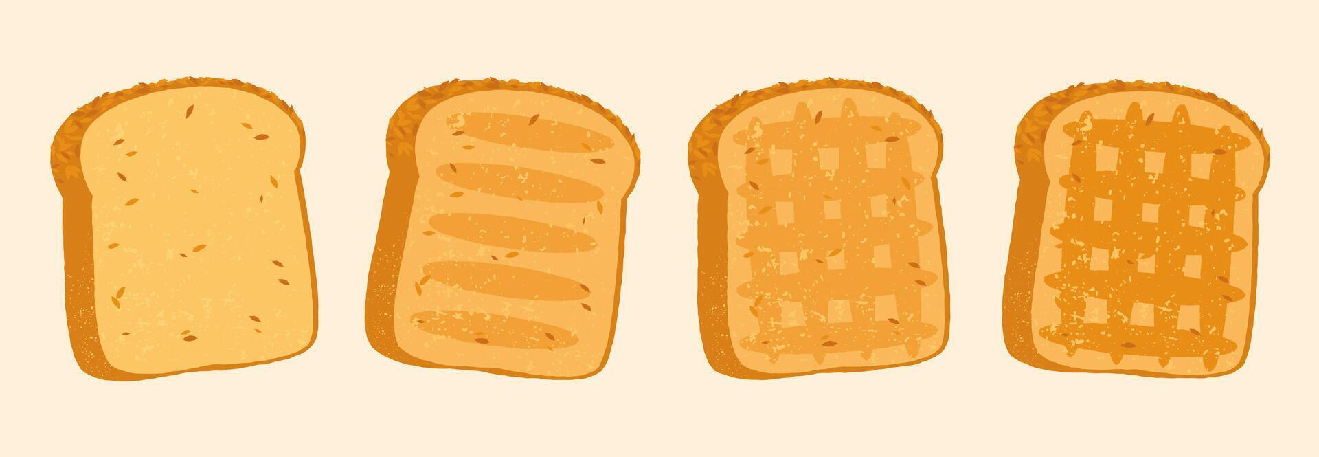 Toast sliced bread. Crusty brown whole and pieces of wholemeal toasts, delicious baked snack breakfast meal, soft yummy food. isolated set vector
