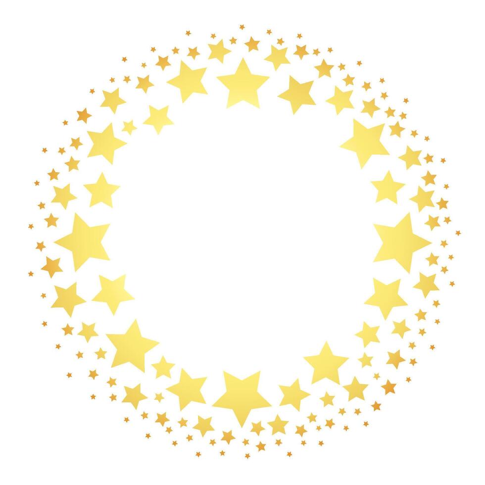 Golden stars frame. Abstract shiny golden glitter stars for Christmas and New Year celebration, holiday border with sparkling dust. illustration vector