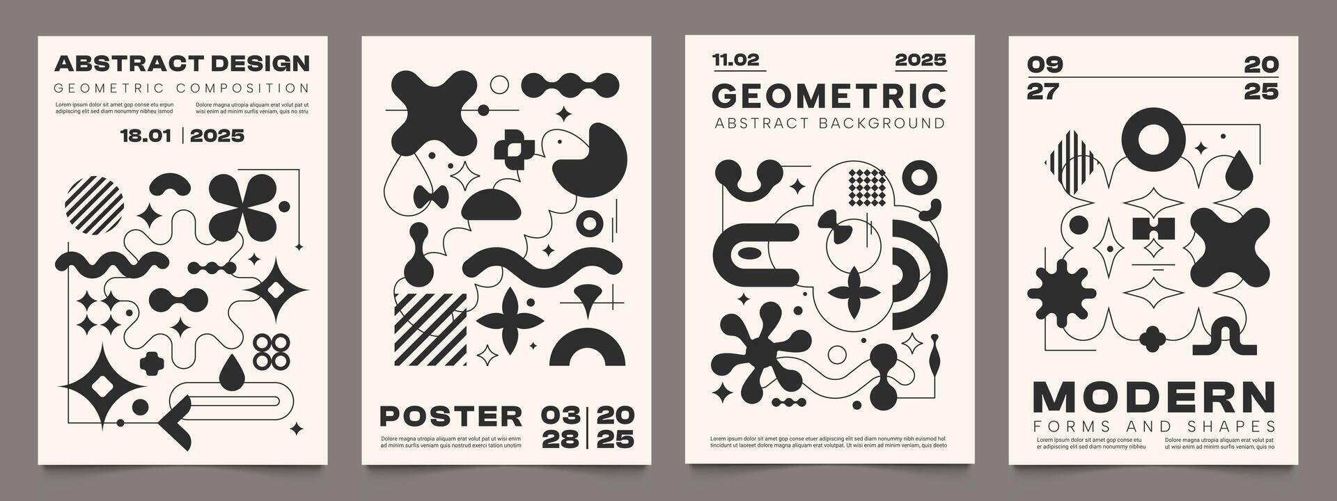 Abstract shape posters. Minimalist geometric composition with brutalist forms and shapes, avant garde style. modern print vector