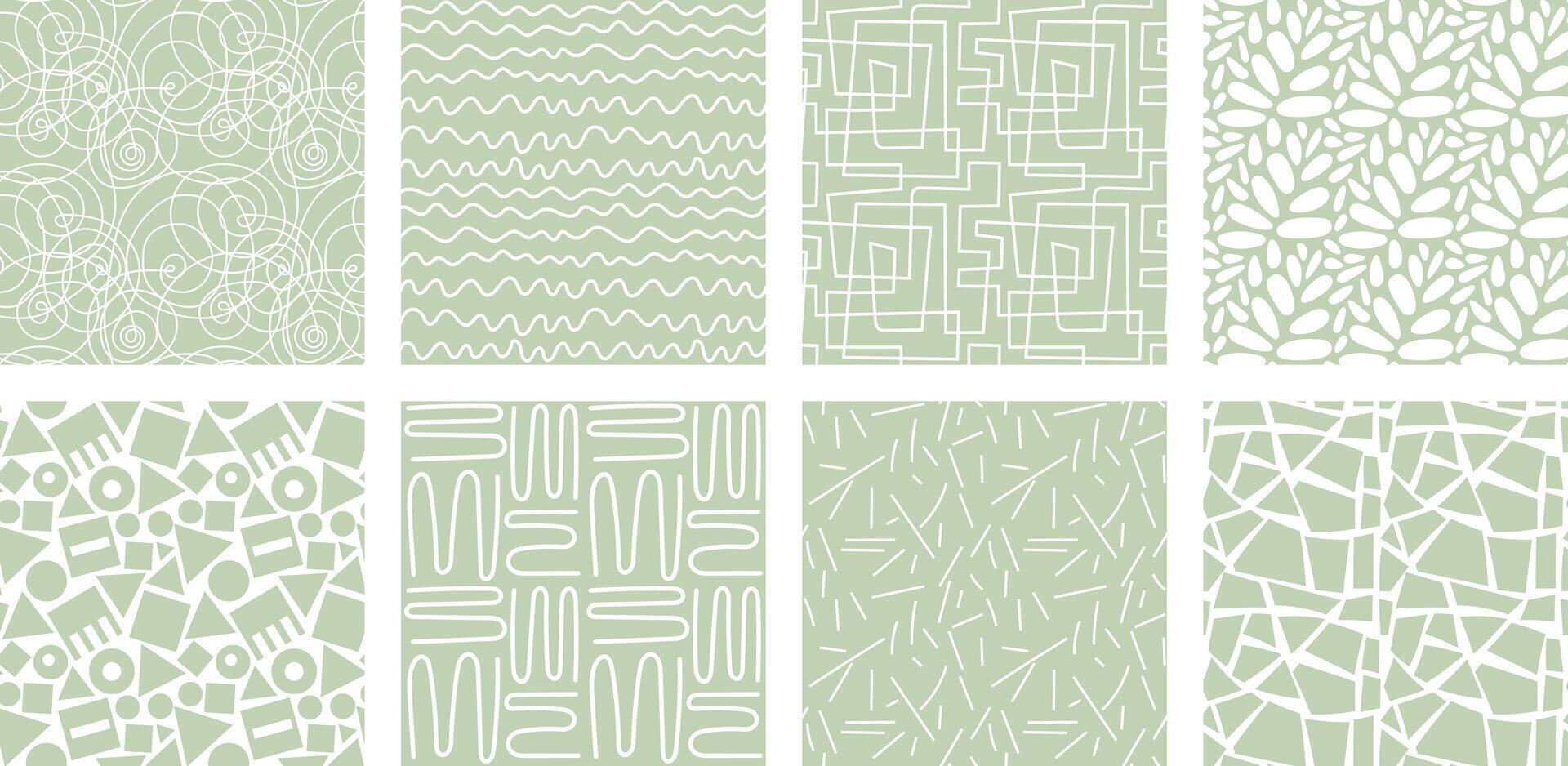 Neutrals color abstract seamless pattern set. Endless graphic linear basic shapes print. Trendy neutral colors aesthetic forms backdrop. Modern pastel light green boho style light brown fabric texture vector