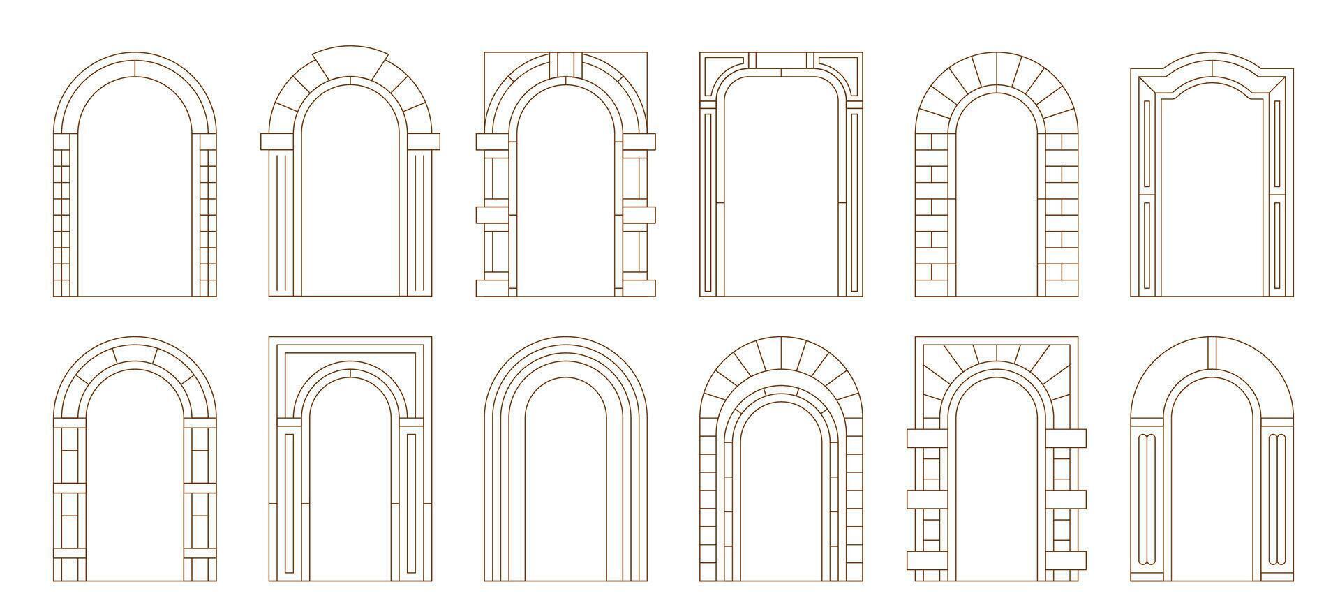Boho arch door frames and arc shaped line borders vector