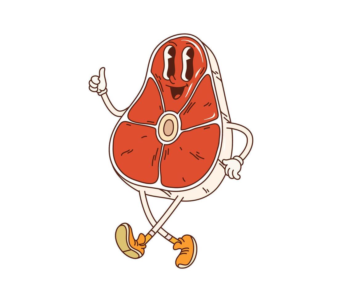 Steak groovy barbeque slice of meat character vector