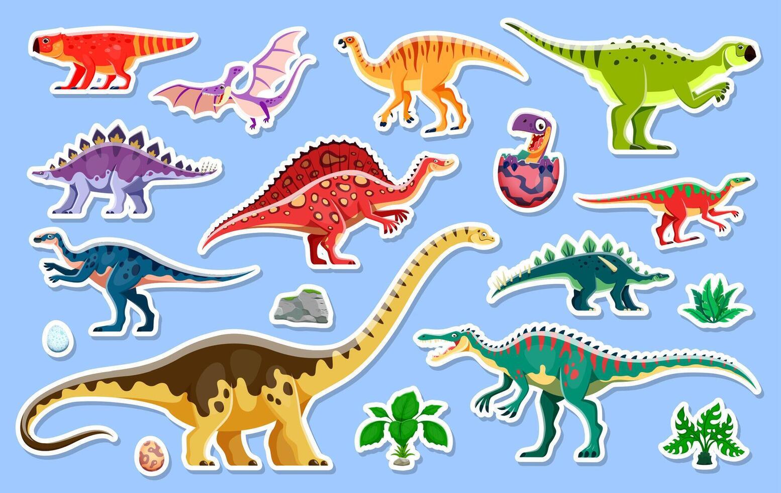 Dinosaur characters stickers pack, patches vector