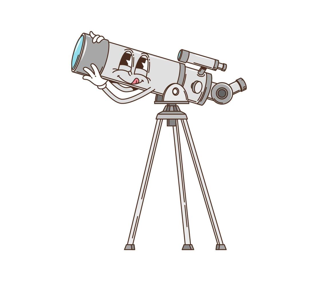 Cartoon groovy space telescope, galaxy character vector