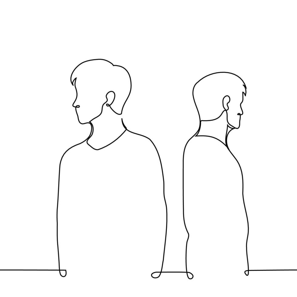 men standing with their backs to each other looking in different directions - one line art . concept separation, parting, quarrel vector
