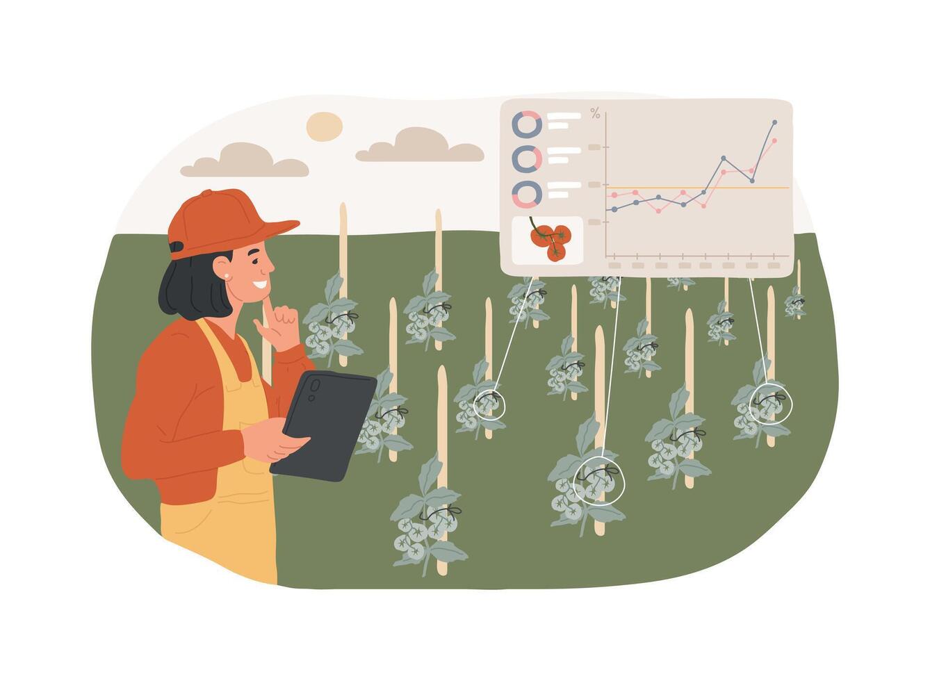 Analytics for crop yield forecast isolated cartoon illustrations. vector