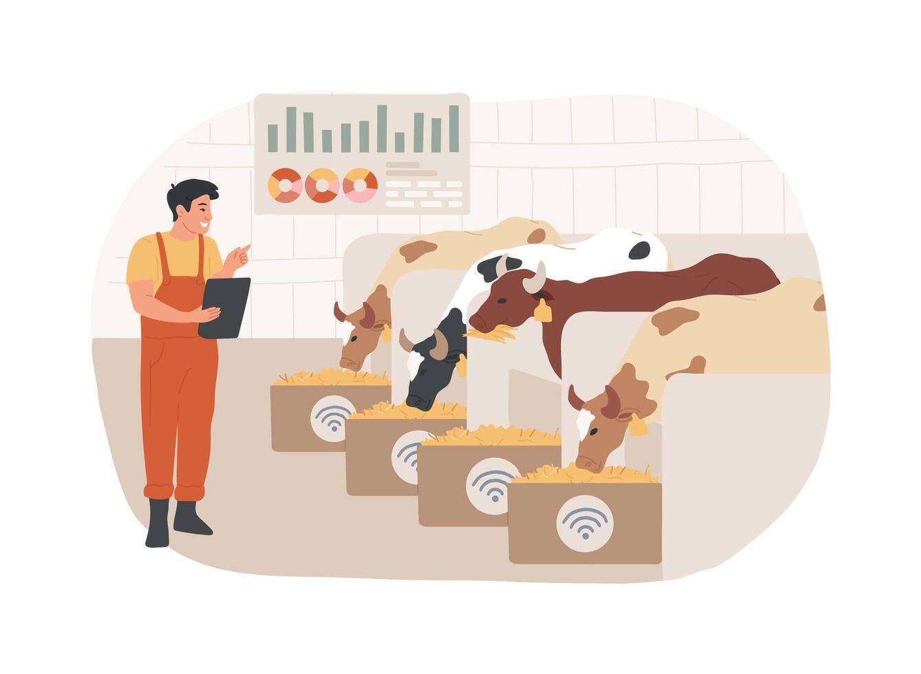 Livestock feeding statistics isolated cartoon illustrations. vector