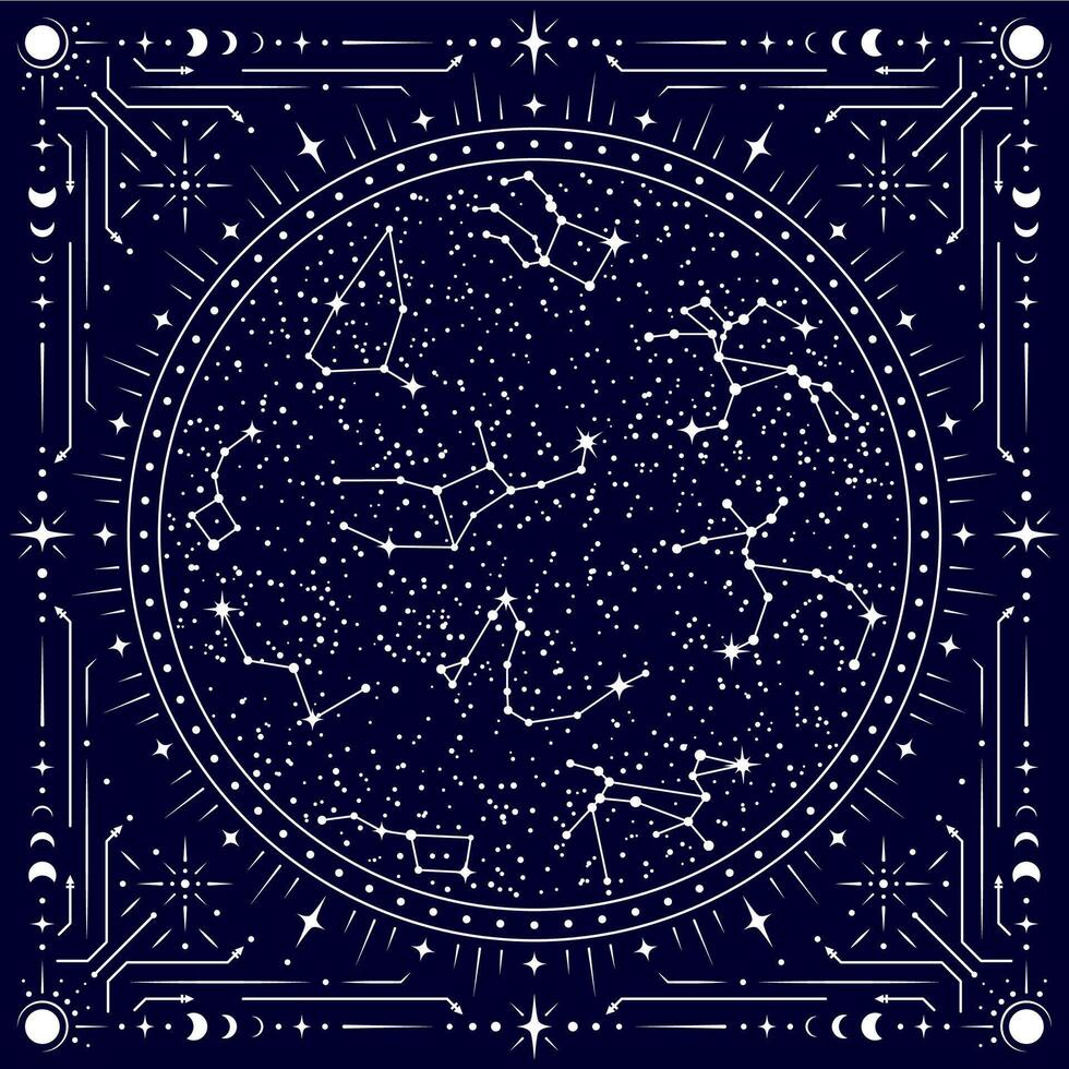 Celestial tarot frame with star constellations map vector