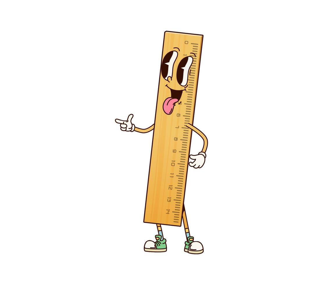 School education ruler groovy character pointing vector