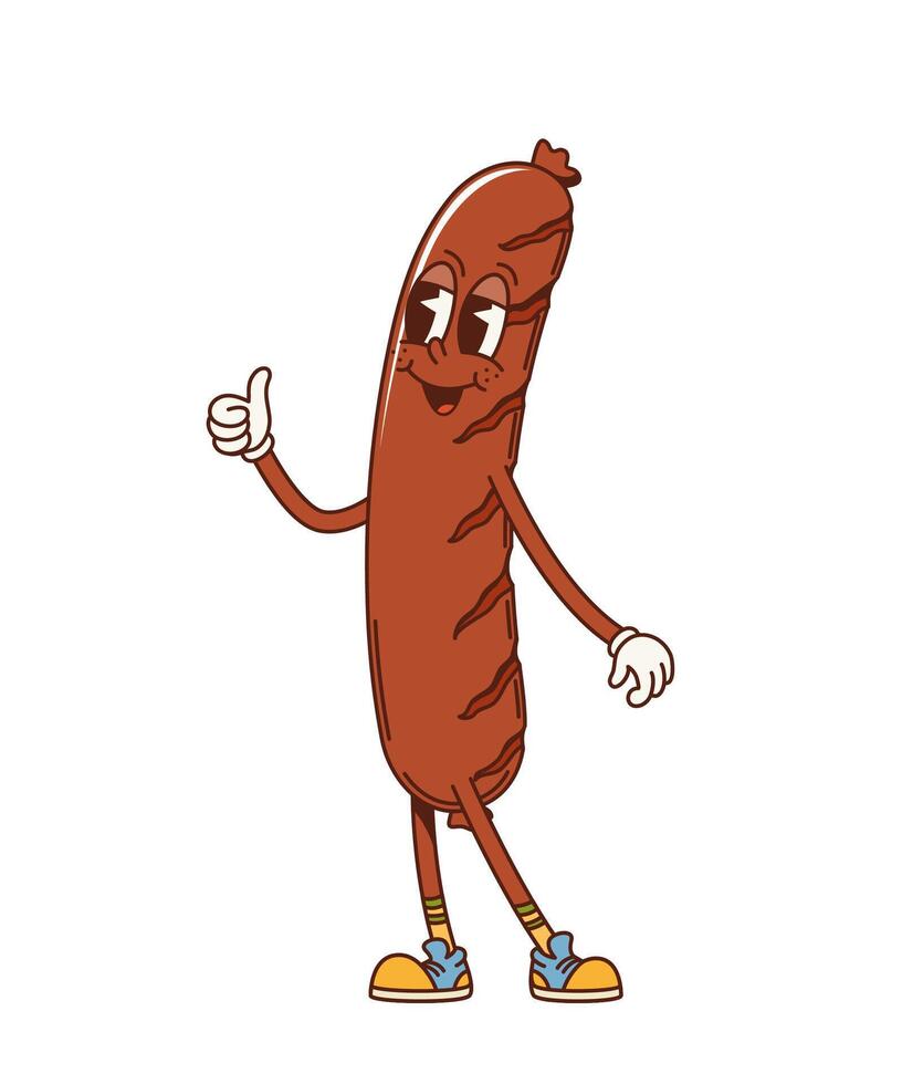 Sausage groovy barbeque food cartoon character vector