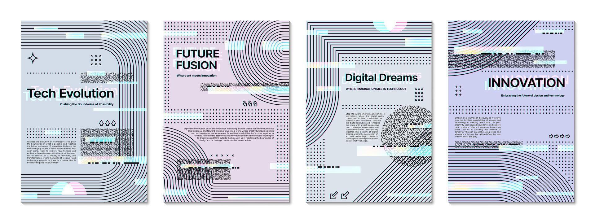 Futuristic glitch posters or geometric backgrounds vector