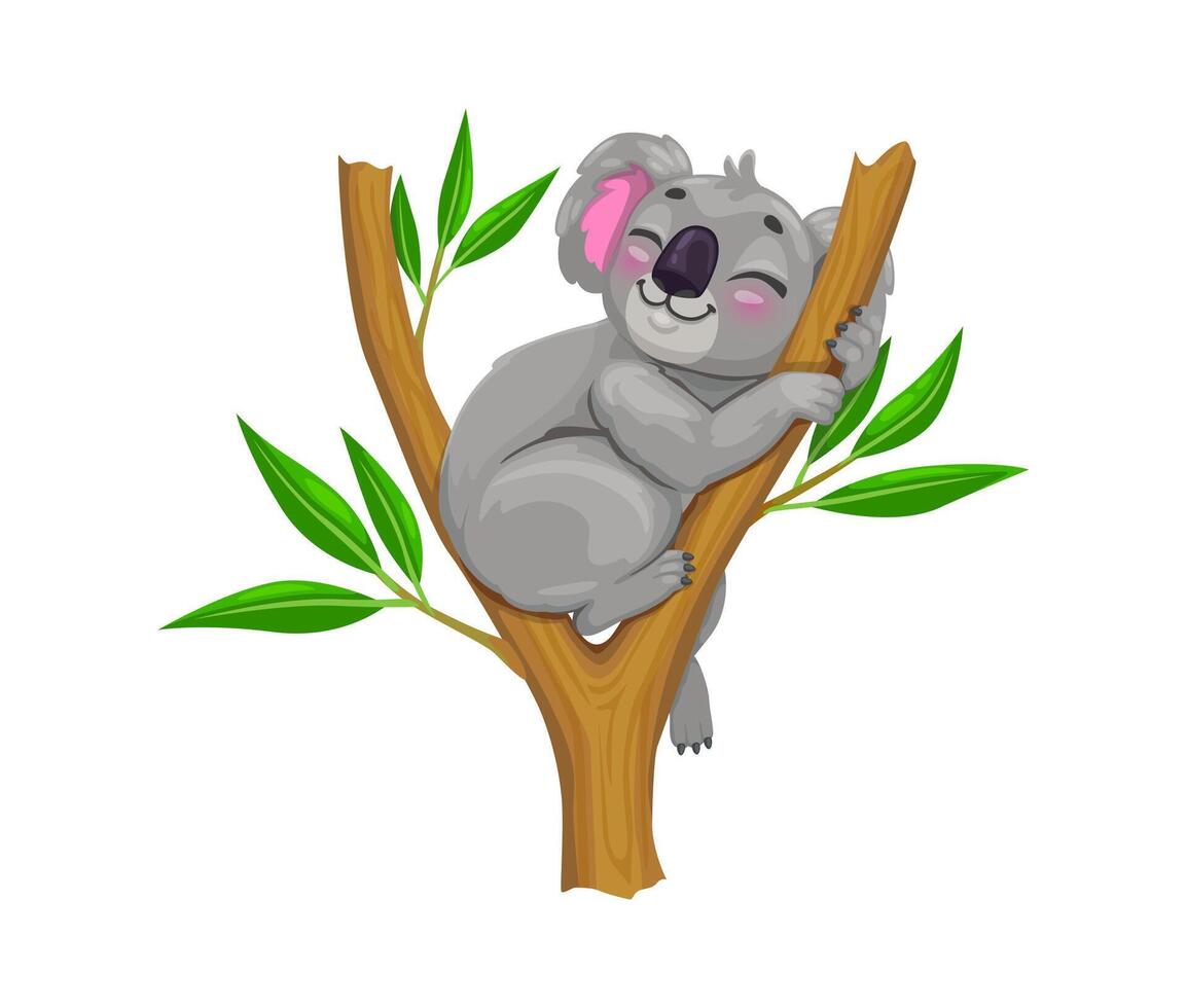 Cartoon cute koala peacefully sleeping on tree vector