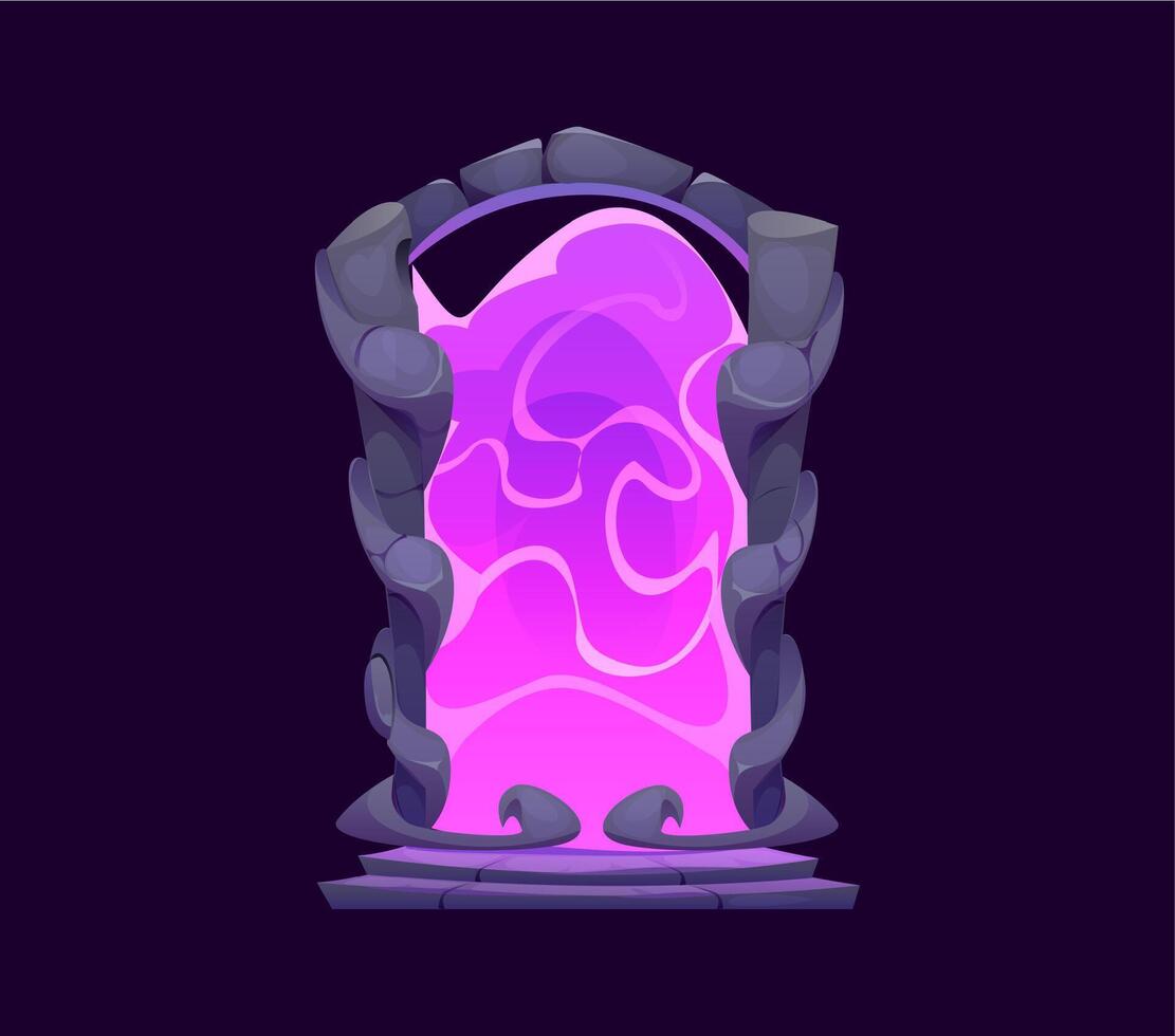 Magic portal door, fantasy arch with pink energy vector