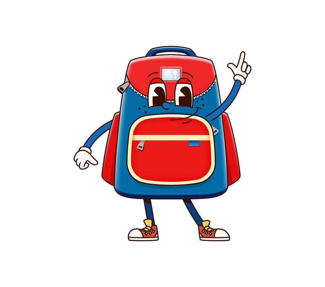 School backpack groovy character with funny face vector
