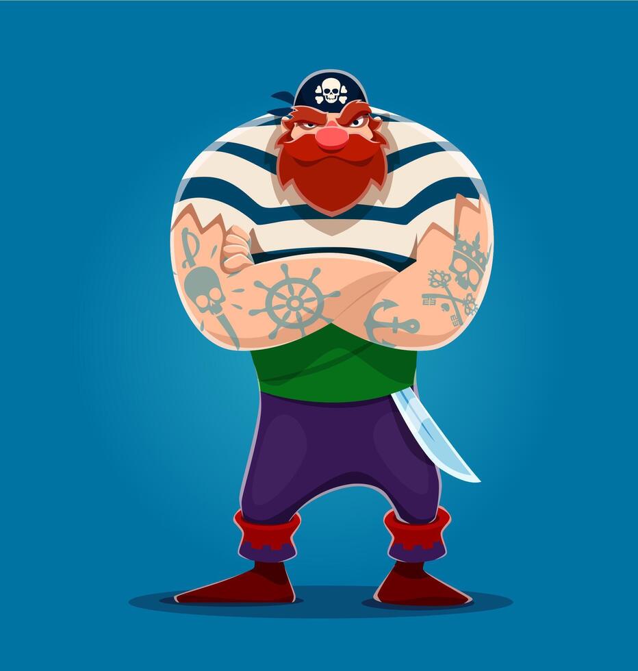 Cartoon giant pirate character with striped shirt vector