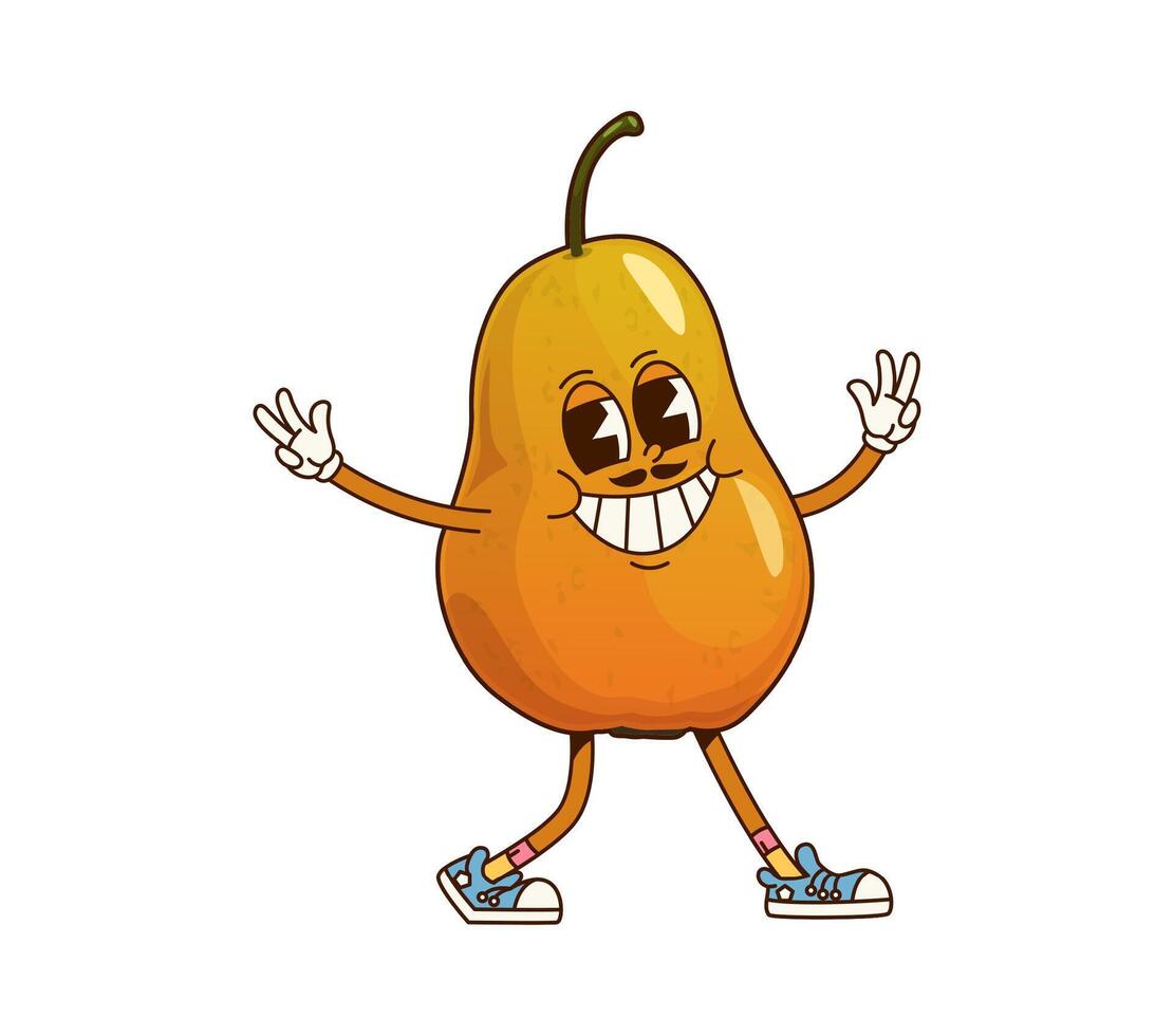 Cartoon groovy pear fruit thanksgiving character vector