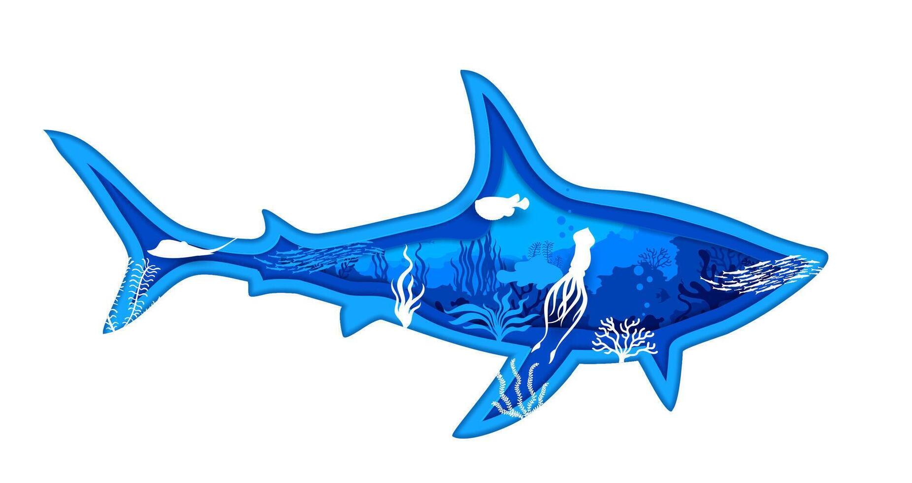 Shark silhouette with underwater landscape vector