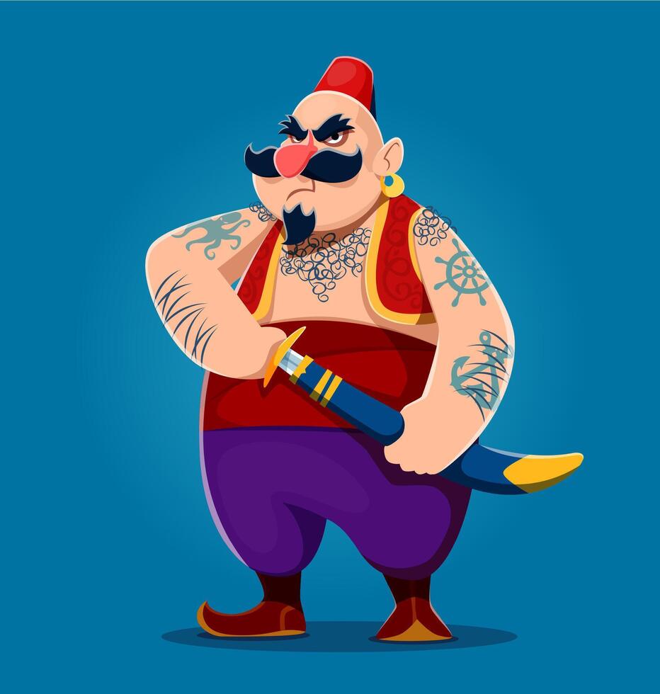 Cartoon Turkish pirate character holding a sword vector