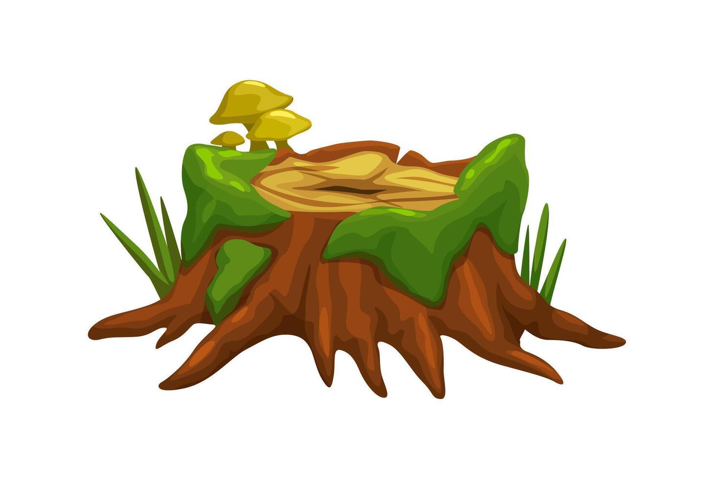 Tree stump with vibrant green moss and mushrooms vector