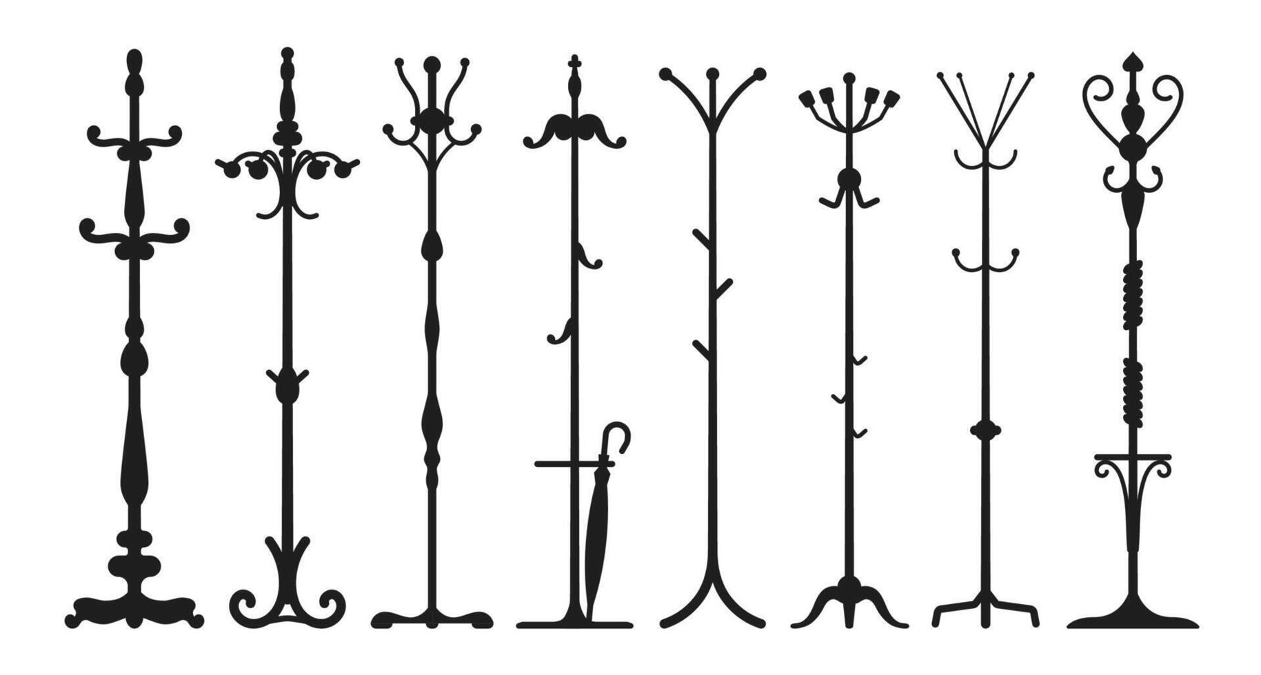 Hat and coat rack stands isolated black silhouette vector
