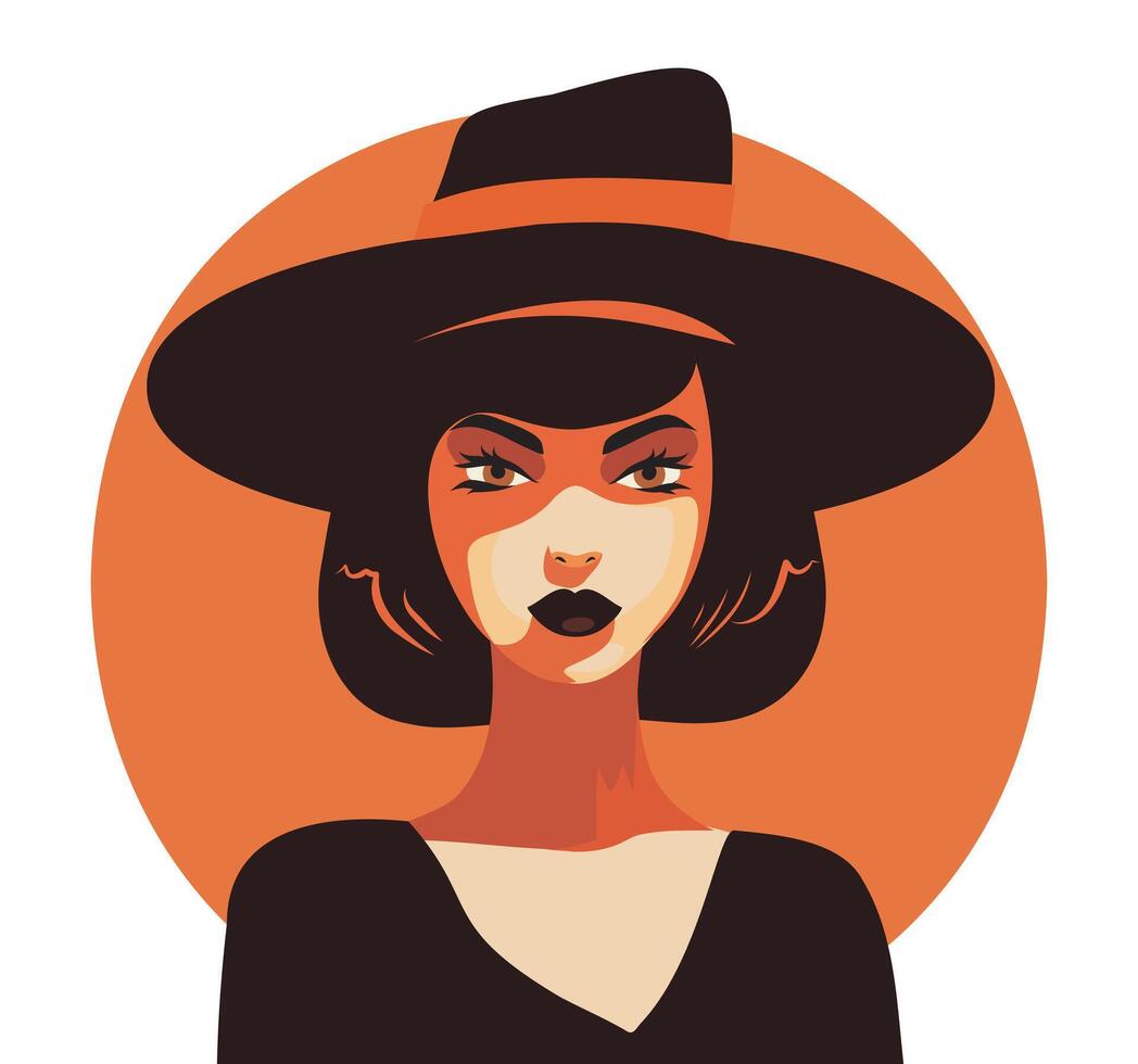 bright avatar portrait girl with bob haircut in hat vector