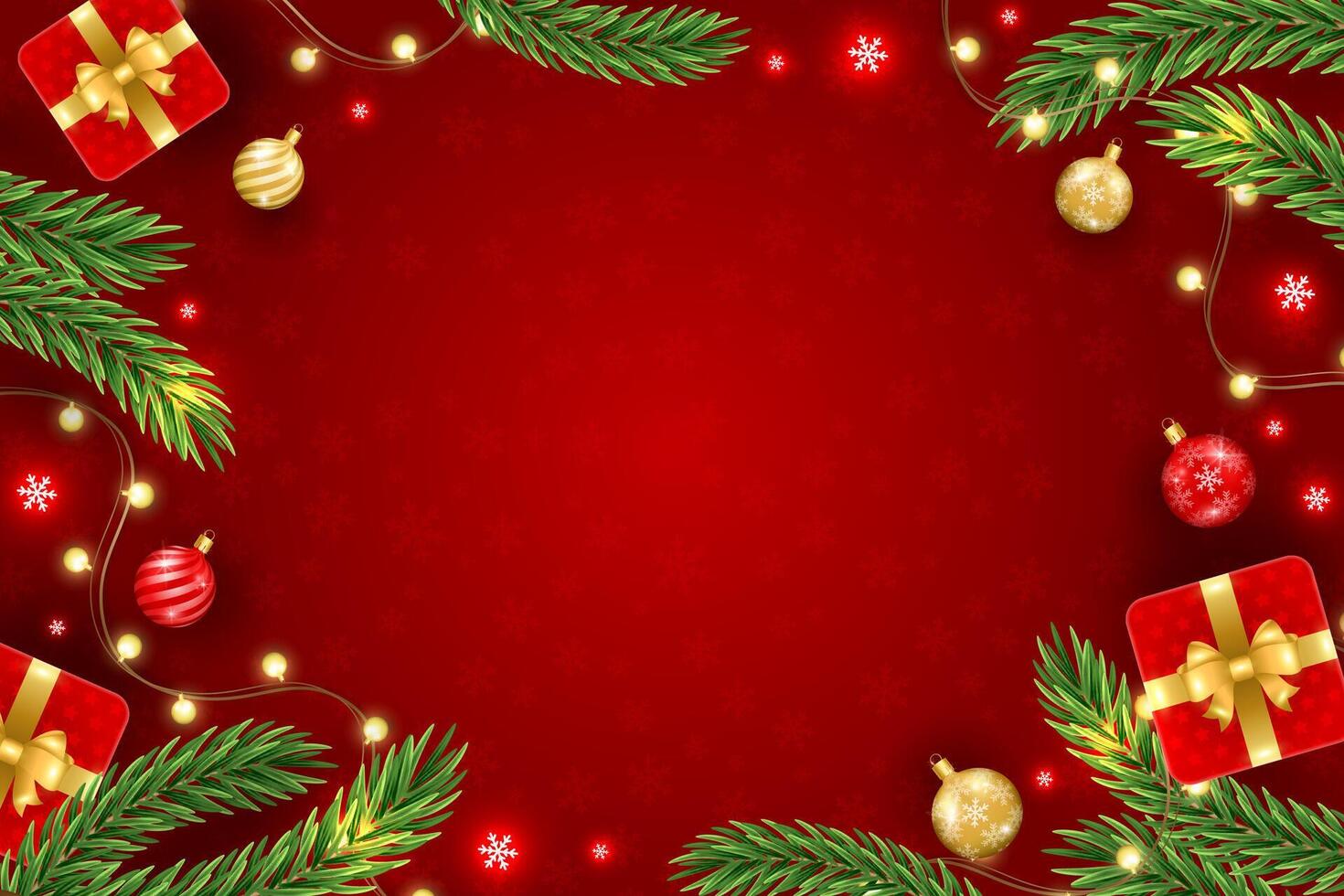 Merry Christmas Happy New Year greeting background with Christmas branch, balls, snowflakes. For sale, banner, posters, cover design templates, social media wallpaper stories. 2025 xmas concept vector