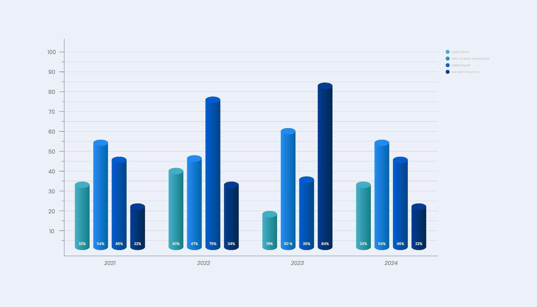 Blue cylinder bar chart template. Business statistics infographic. vector