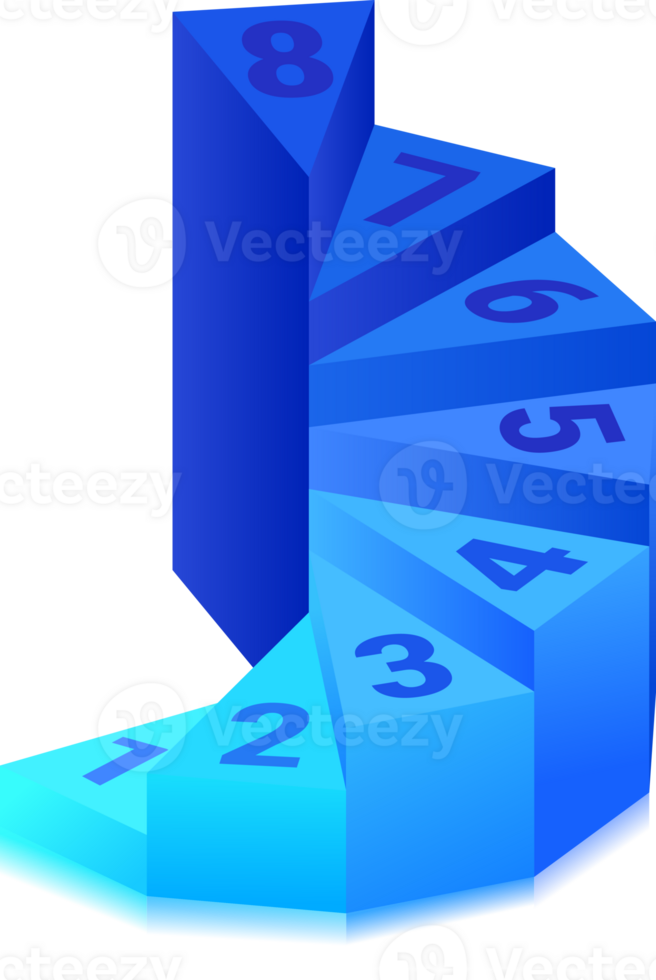 8 Growth Stage Pie Chart Infographic, business modern blue key success factors diagram 3d podium png