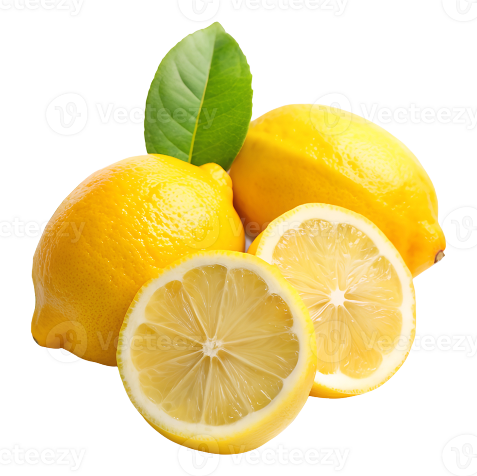 Lemon slices and whole lemons on an isolated background png