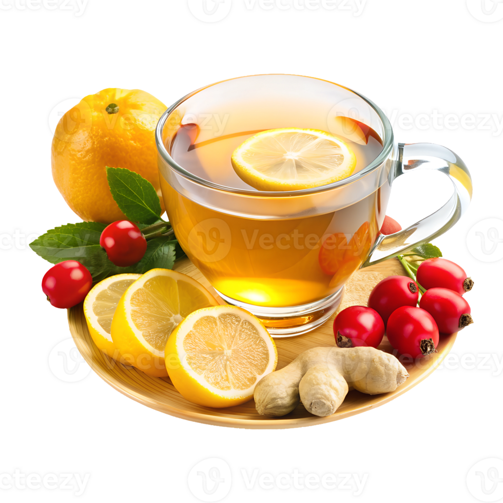 Glass mug with lemon tea on an isolated background png