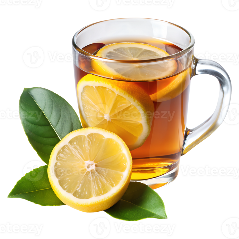 Transparent glass of lemon tea on an isolated background png