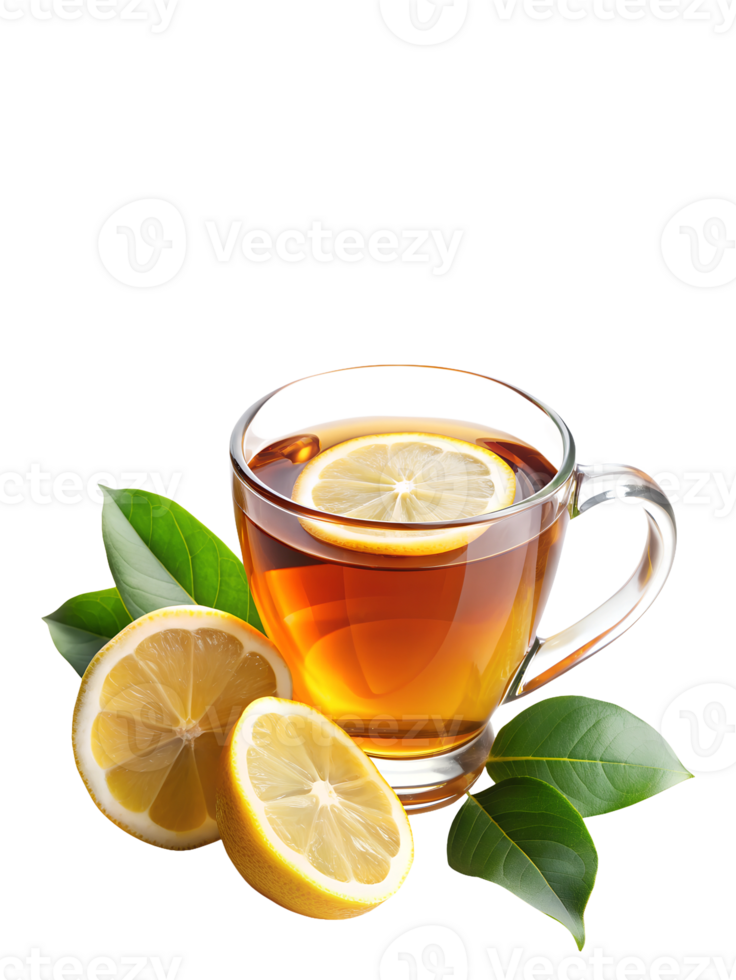 Refreshing lemon tea in a glass cup on an isolated background png