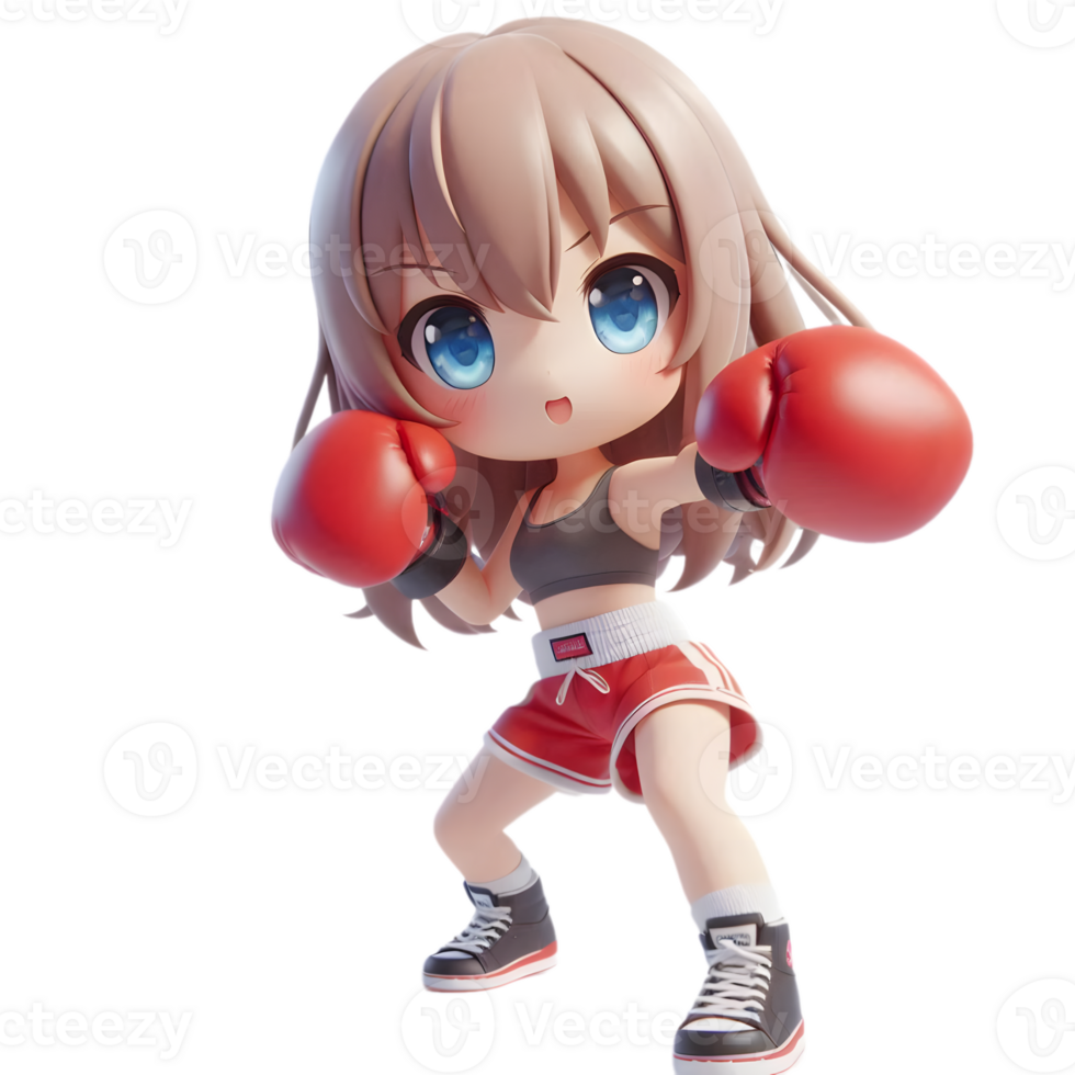 A figurine of a girl with boxing gloves png
