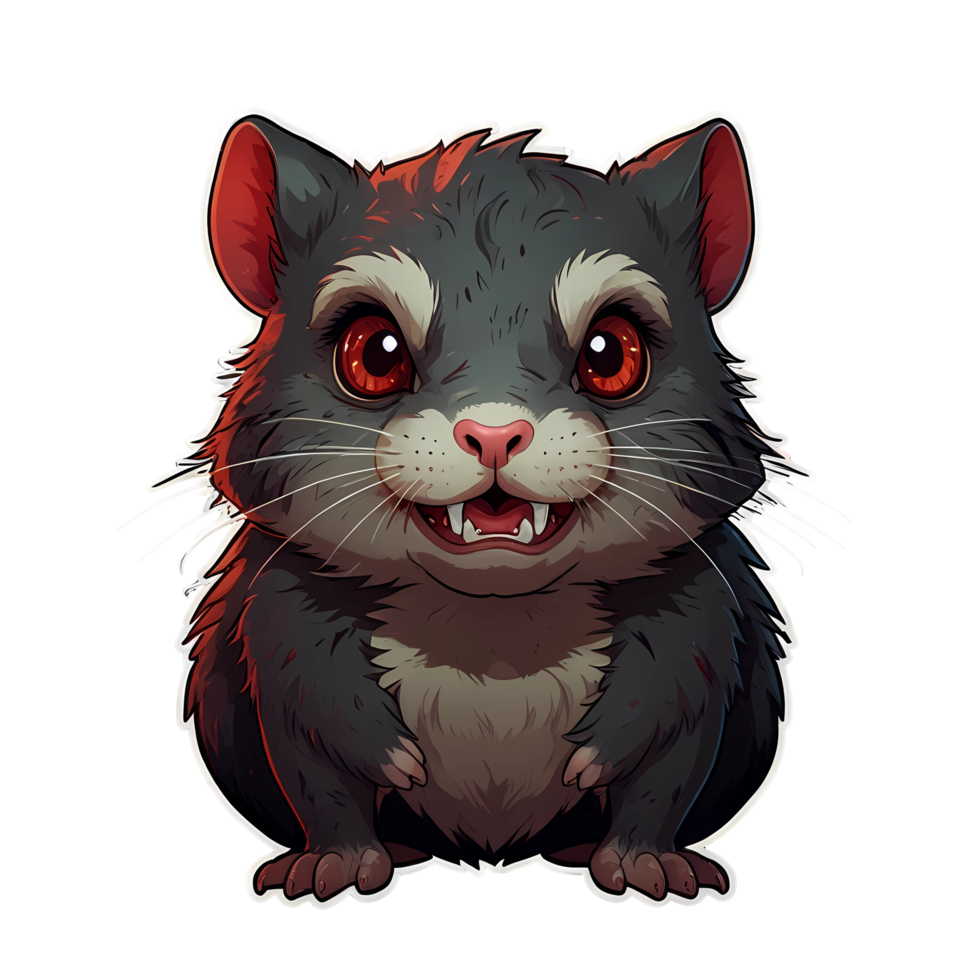 a cartoon of a fierce hamster with sharp teeth and red eyes and a big mouth png