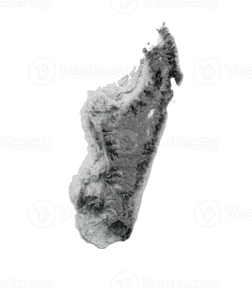 Madagascar Map white Shaded relief Color Height map 3d illustration png