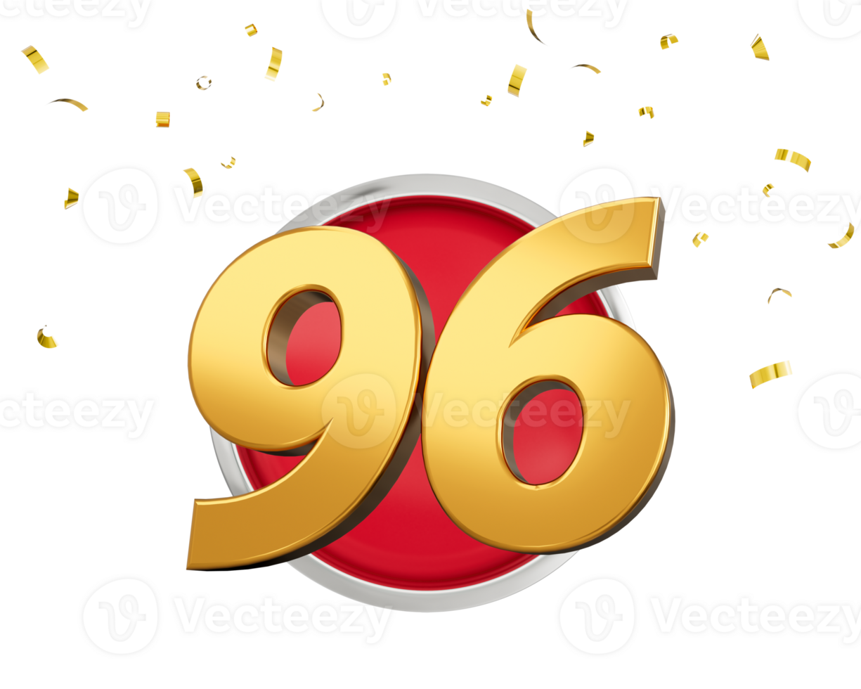 The number 96 with confetti and gold stars png